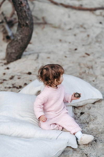 Pink Waffle Leisure Suit for Boys and Girls