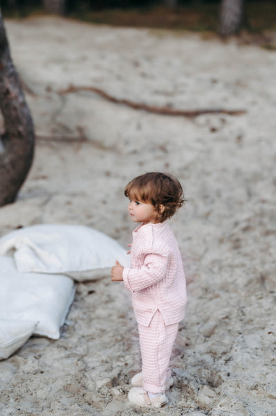 Pink Waffle Leisure Suit for Boys and Girls