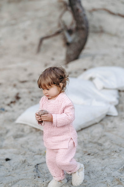 Pink Waffle Leisure Suit for Boys and Girls