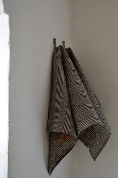 Washed Linen Striped Grey & Black Kitchen Towel ( set of 2 )
