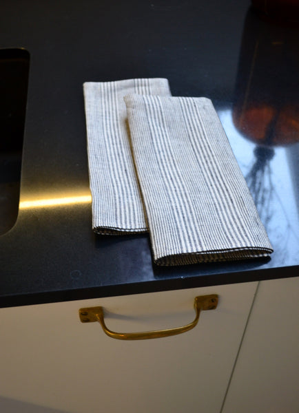 Washed Linen Striped Grey & Black Kitchen Towel ( set of 2 )