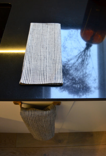 Washed Linen Striped Grey & Black Kitchen Towel ( set of 2 )