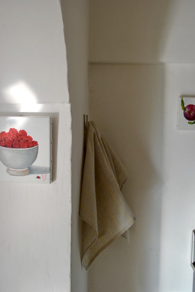 Ostuni Grey and Yellow Striped Linen Kitchen Towel ( set of 2 )