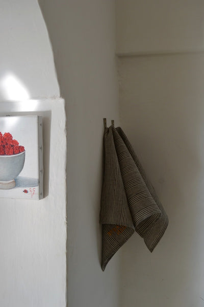 Washed Linen Striped Grey & Black Kitchen Towel ( set of 2 )