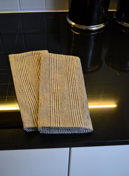 Washed Linen Striped Grey & Black Kitchen Towel ( set of 2 )