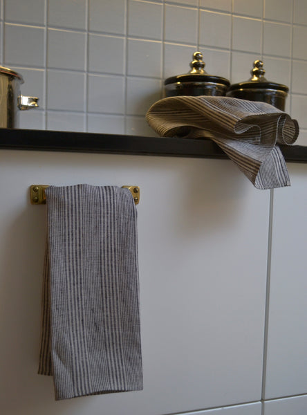 Washed Linen Striped Grey & Black Kitchen Towel ( set of 2 )