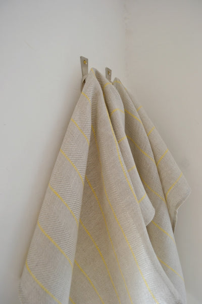 Ostuni Grey and Yellow Striped Linen Kitchen Towel ( set of 2 )