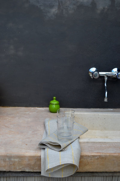 Ostuni Grey and Yellow Striped Linen Kitchen Towel ( set of 2 )