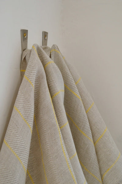 Ostuni Grey and Yellow Striped Linen Kitchen Towel ( set of 2 )