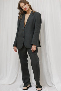 Dark Grey Oversized Blazer with Exaggerated Shoulders & Trousers