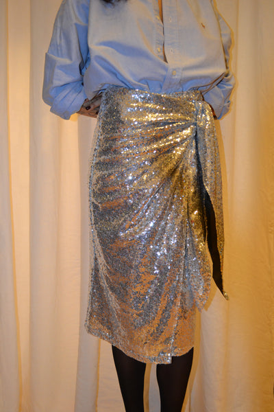 Sidabrinis midi ilgio susiaučiamas sijonas su žvyneliais