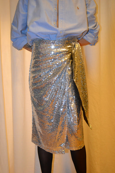 Sidabrinis midi ilgio susiaučiamas sijonas su žvyneliais