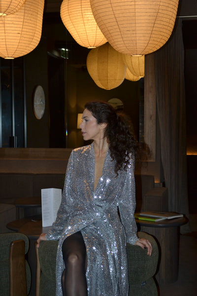 Silver Sequin Midi Ibiza Dress