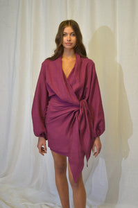 Ibiza Plum Linen Wrap Dress