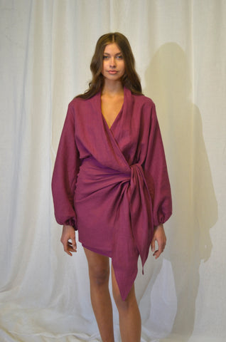 Ibiza Plum Linen Wrap Dress