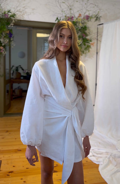 Ibiza White Linen Wrap Dress