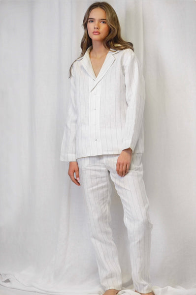 Dea Striped White & Grey Linen PJs