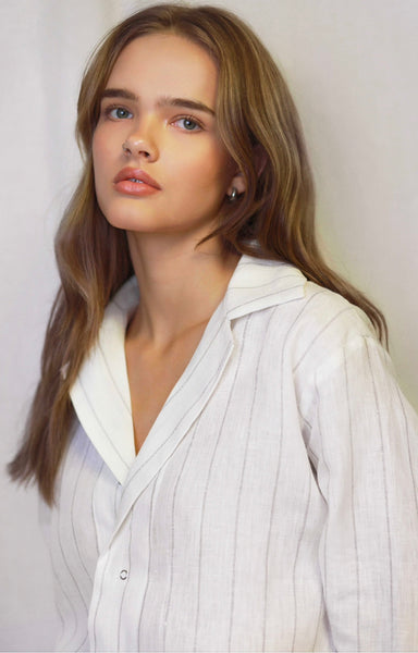 Dea Striped White & Grey Linen PJs