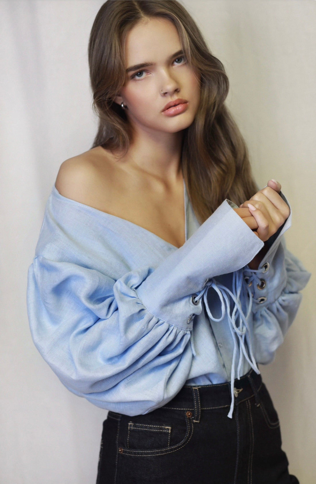 French Lover Baby Blue Linen Blouse ( more colours available )