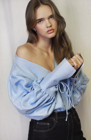 French Lover Baby Blue Linen Blouse ( more colours available )
