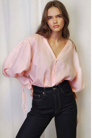 French Lover Pink Linen Blouse