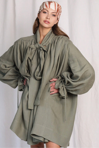 Eve Dramatic Khaki Linen Mini Dress