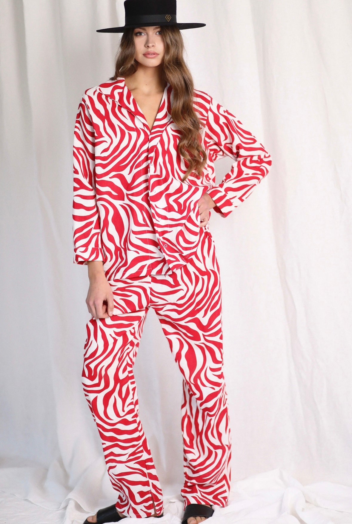 Mykonos Animal Print White & Red PJs Trousers & Shirt
