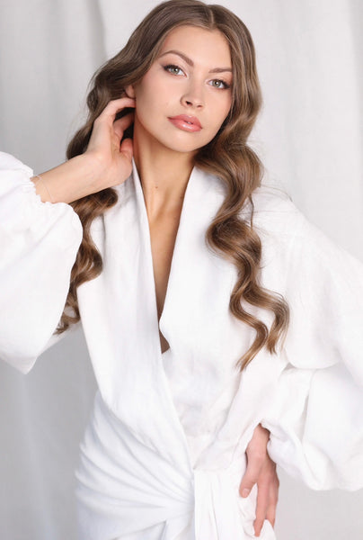 Ibiza White Linen Wrap Dress