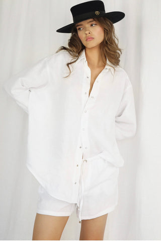 Ines White Linen Shirt and Shorts Set
