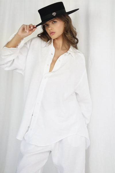 Ines balti oversized lininiai marškiniai