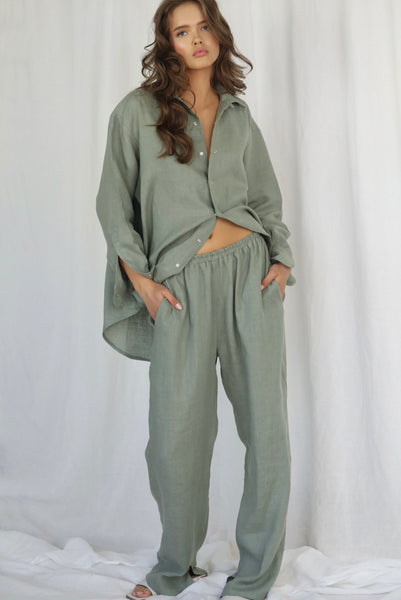 Majorca Linen Mint Trousers & Shirt