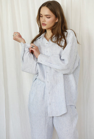 Majorca Linen White & Blue Stripped Trousers & Shirt