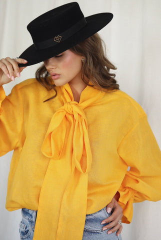 Drama Daily Lemon Yellow Linen Blouse