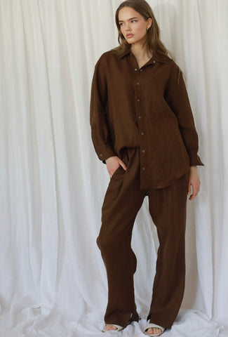 Majorca Linen Chocolate Trousers & Shirt