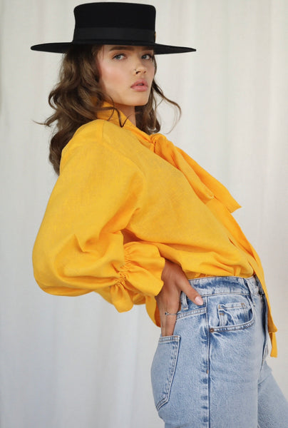 Drama Daily Lemon Yellow Linen Blouse