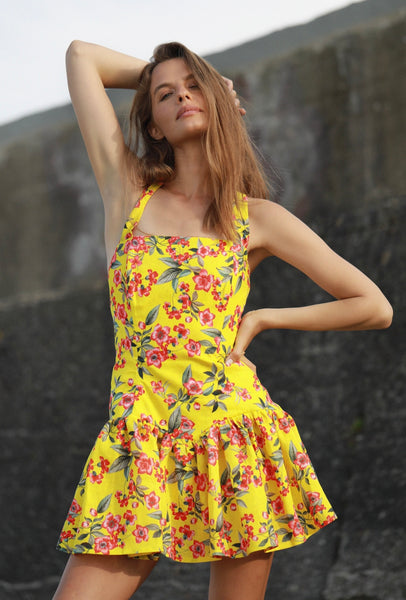 Sun Tease Floral Linen Dress- LIMITED EDITION
