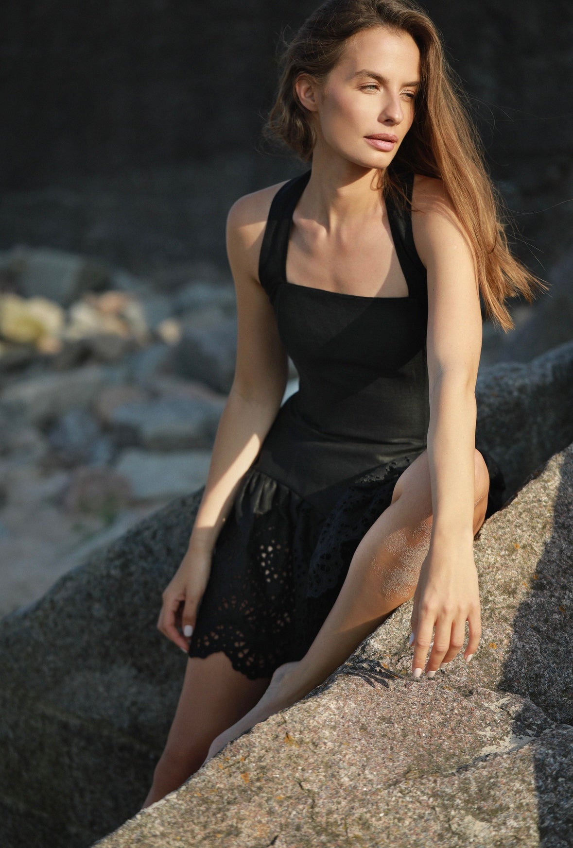 Sun Tease Black Linen Dress - LIMITED EDITION