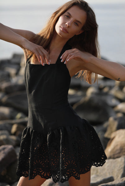 Sun Tease Black Linen Dress - LIMITED EDITION