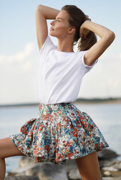 Sun Tease Floral Linen Puffy Skirt - LIMITED EDITION