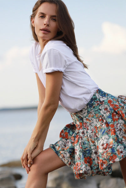 Sun Tease Floral Linen Puffy Skirt - LIMITED EDITION