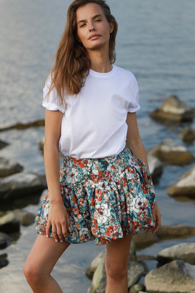 Sun Tease Floral Linen Puffy Skirt - LIMITED EDITION