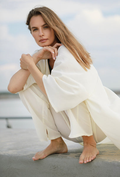 Off White Kimono & Trousers Silk Set - LIMITED EDITION