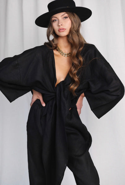 Spanish Islands Black Linen Trousers and Blouse