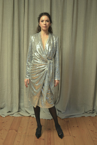 Silver Sequin Midi Ibiza Dress