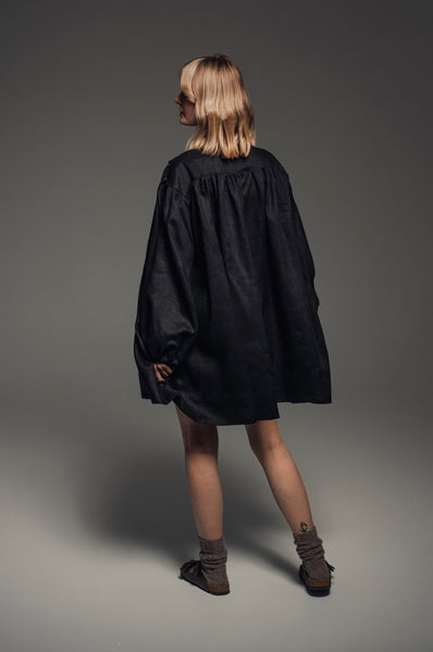 Greek Black Mini Dress with Long Sleeves