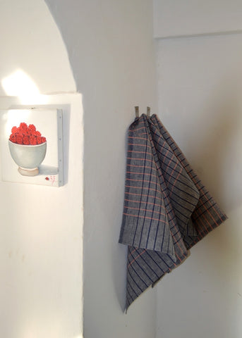 Ostuni Blue and Pink Striped Linen Kitchen Towels ( set of 2 )
