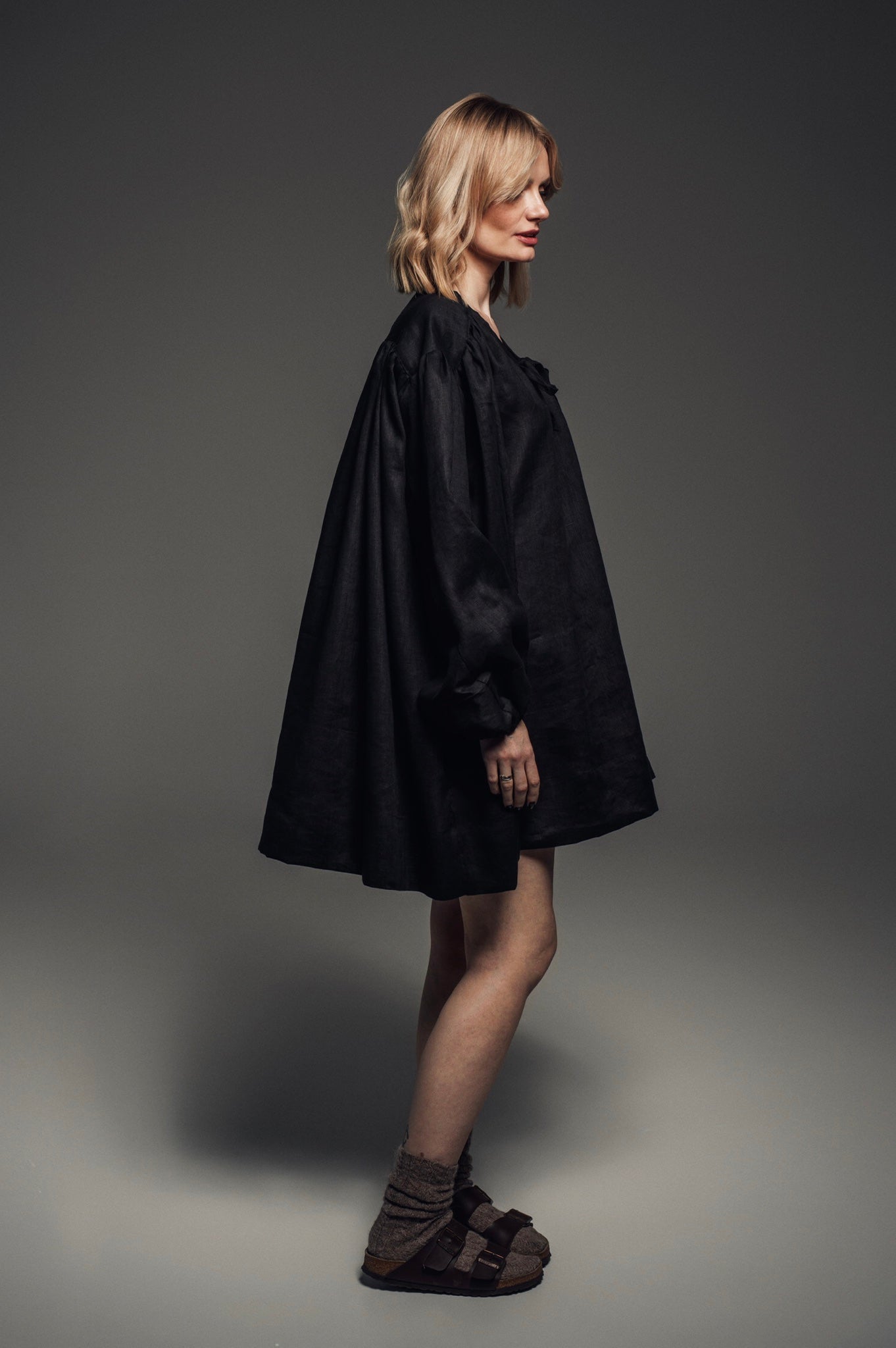 Greek Black Mini Dress with Long Sleeves