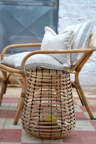 Ostuni Thin Striped Nude & White Linen Pillow Cover with Fringe