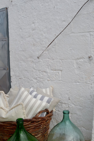 Ostuni Wide Striped Nude and White Linen Cushion Cover