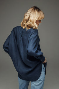 Ines tamsiai mėlyni oversized marškiniai